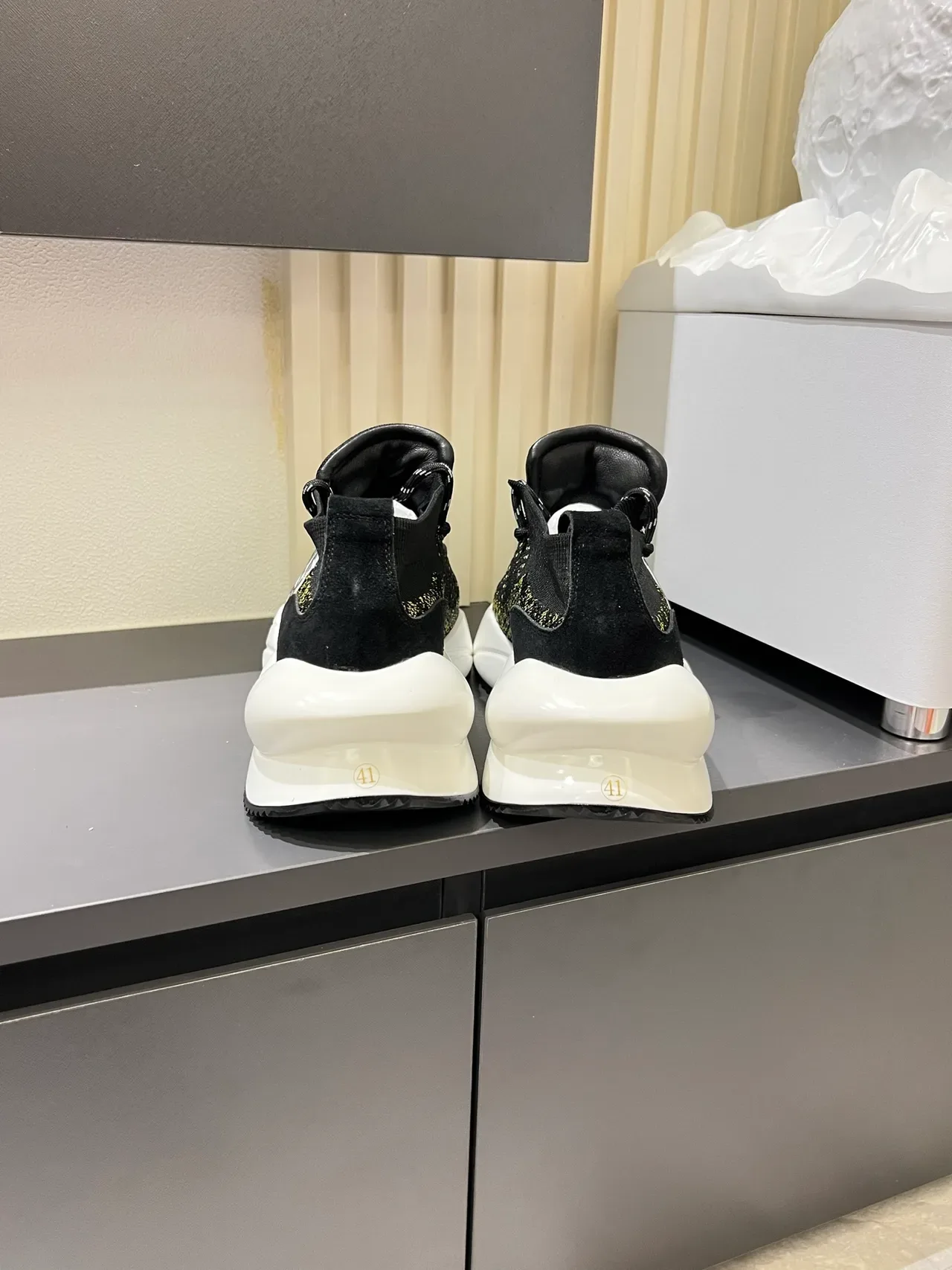 Hugo Boss Black White Knit Upper Gold-Flecked Chunky Sneakers 2