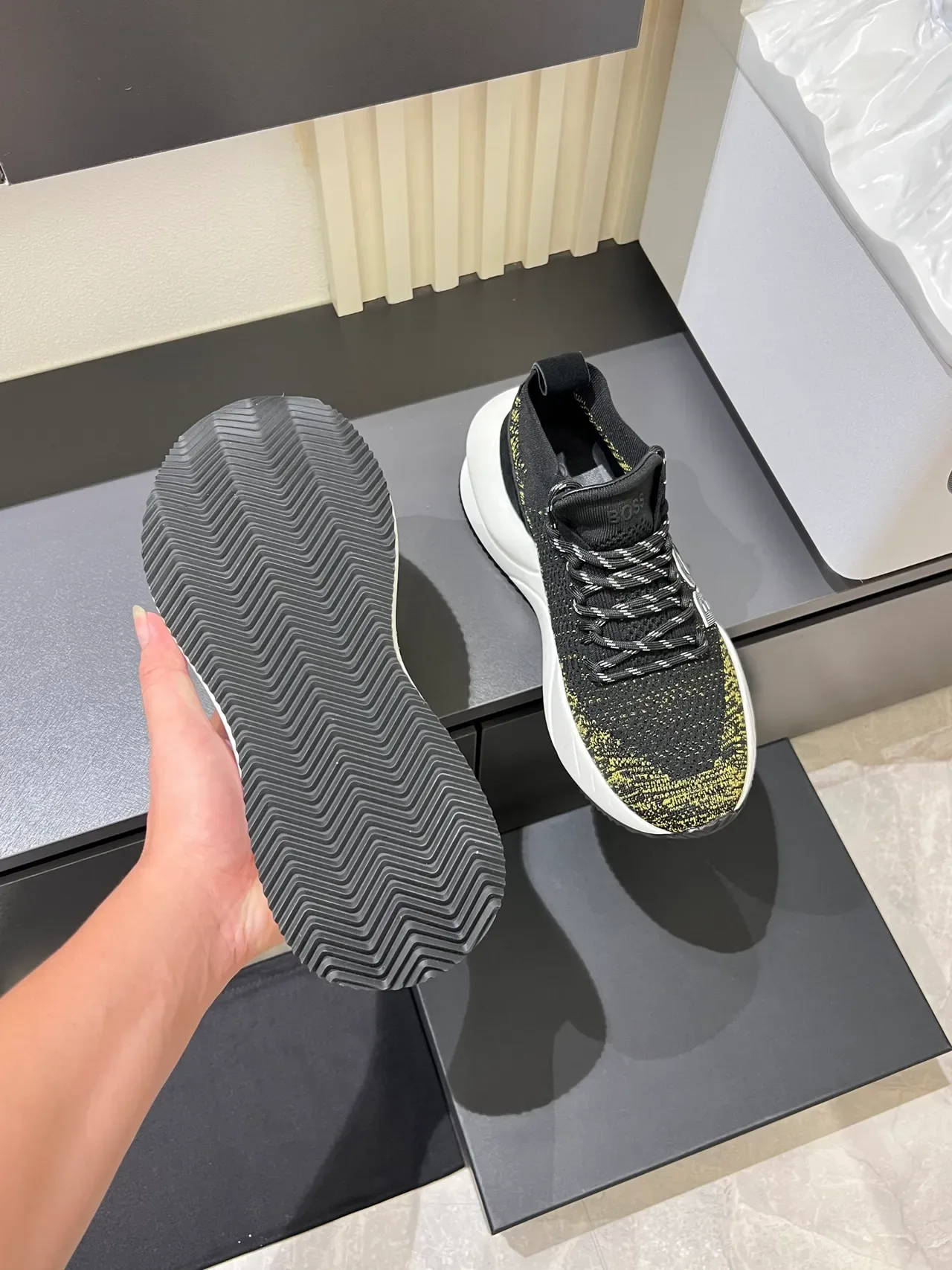 Hugo Boss Black White Knit Upper Gold-Flecked Chunky Sneakers 3