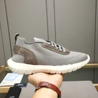 Hugo Boss Gray Brown Knit Mesh Upper Suede Panel Accents Sneakers