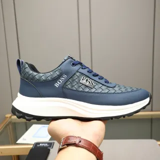 Hugo Boss Navy and Gray Woven Leather Lifestyle Sneaker