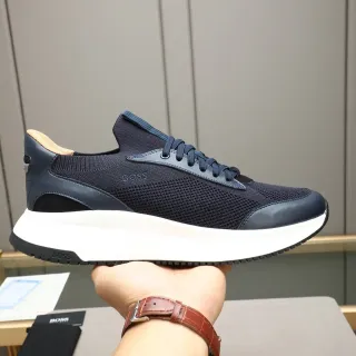 Hugo Boss Navy White Knit-and-Synthetic Upper Sock-Fit Collar Lifestyle Sneakers