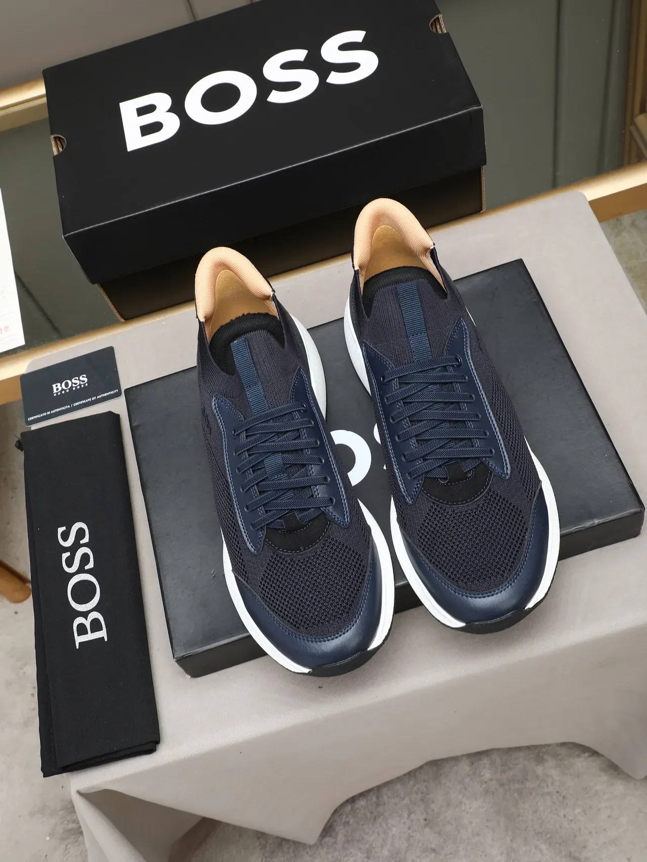 Hugo Boss Tênis lifestyle cor navy white, upper knit-and-synthetic, gola sock-fit 2