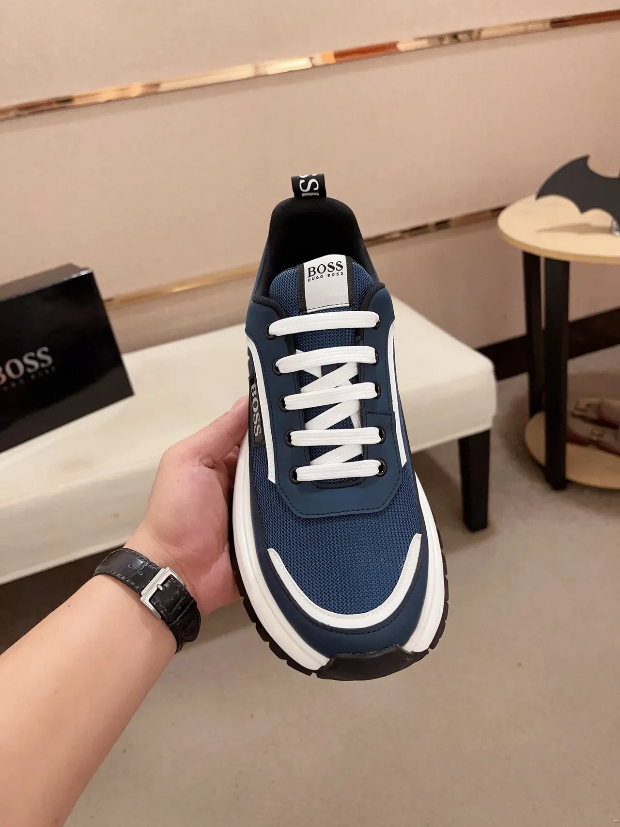 Hugo Boss Navy White Sole Mesh And Synthetic Upper Chunky Sneakers 3