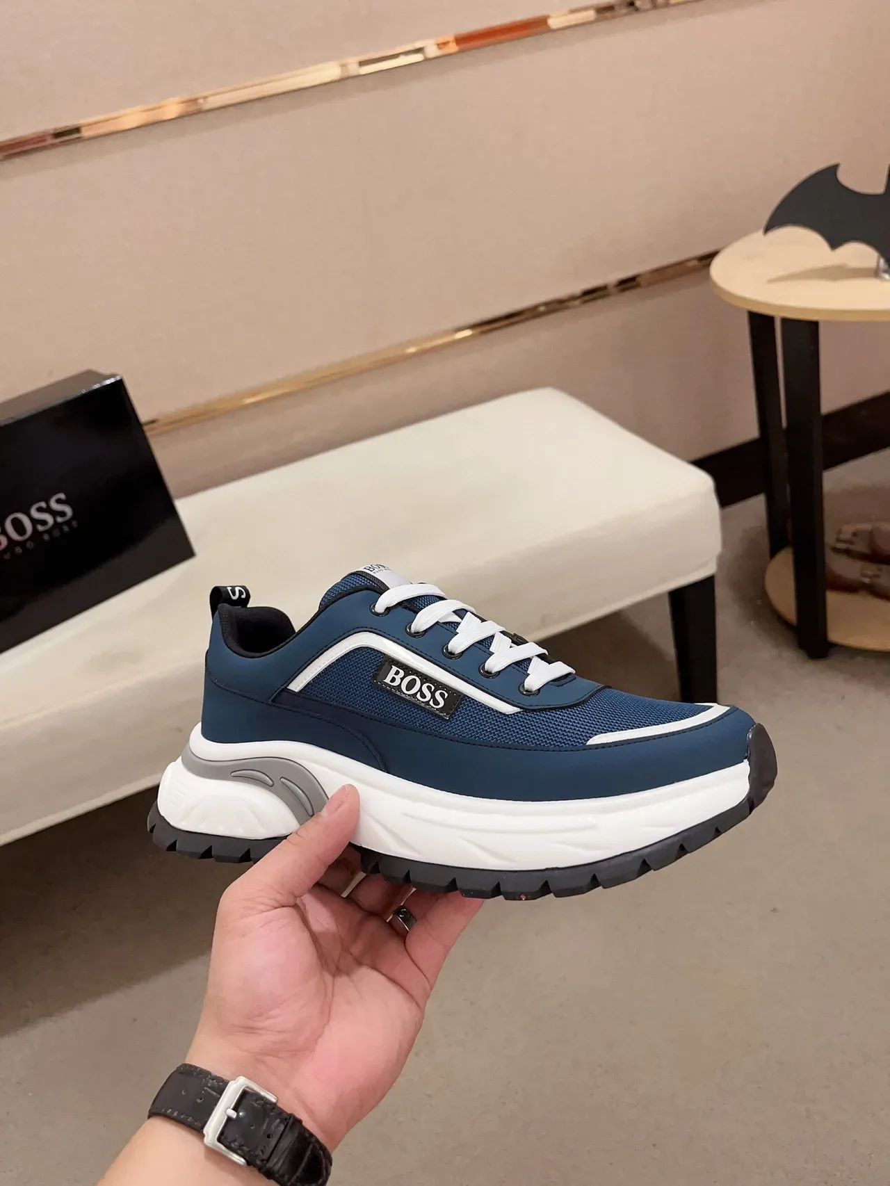 Hugo Boss Navy White Sole Mesh And Synthetic Upper Chunky Sneakers 6