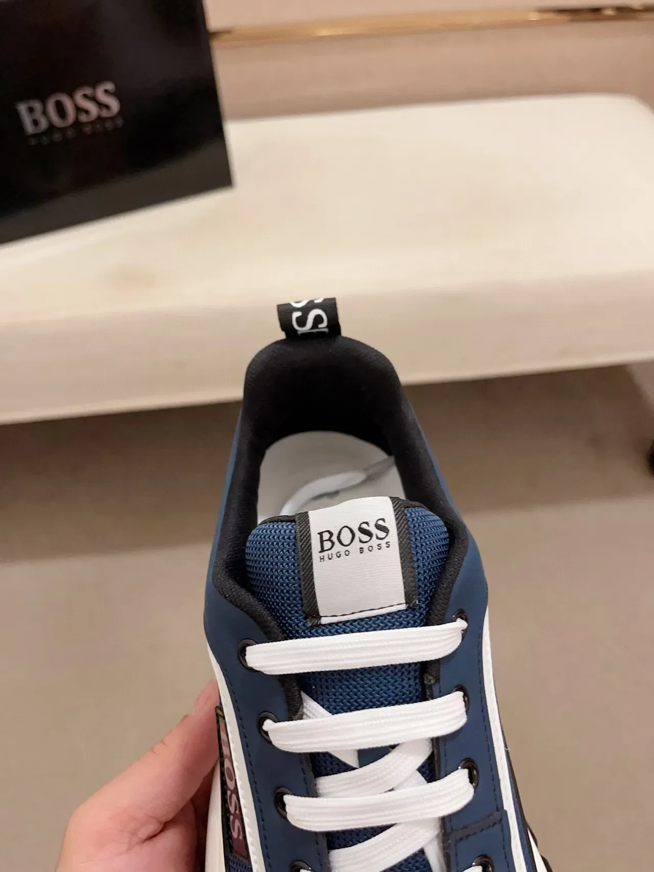 Hugo Boss Navy White Sole Mesh And Synthetic Upper Chunky Sneakers 7