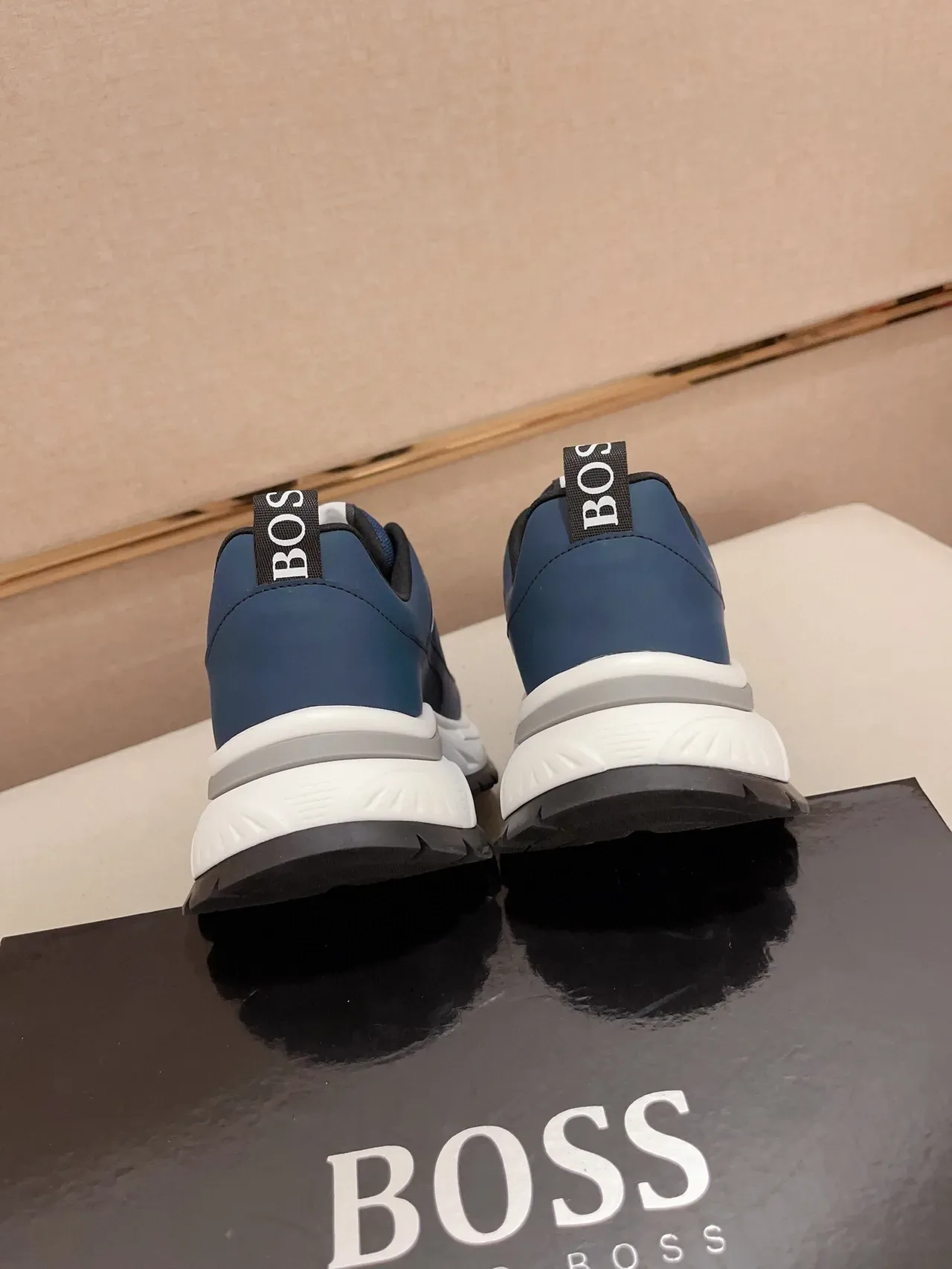 Hugo Boss Navy White Sole Mesh And Synthetic Upper Chunky Sneakers 9