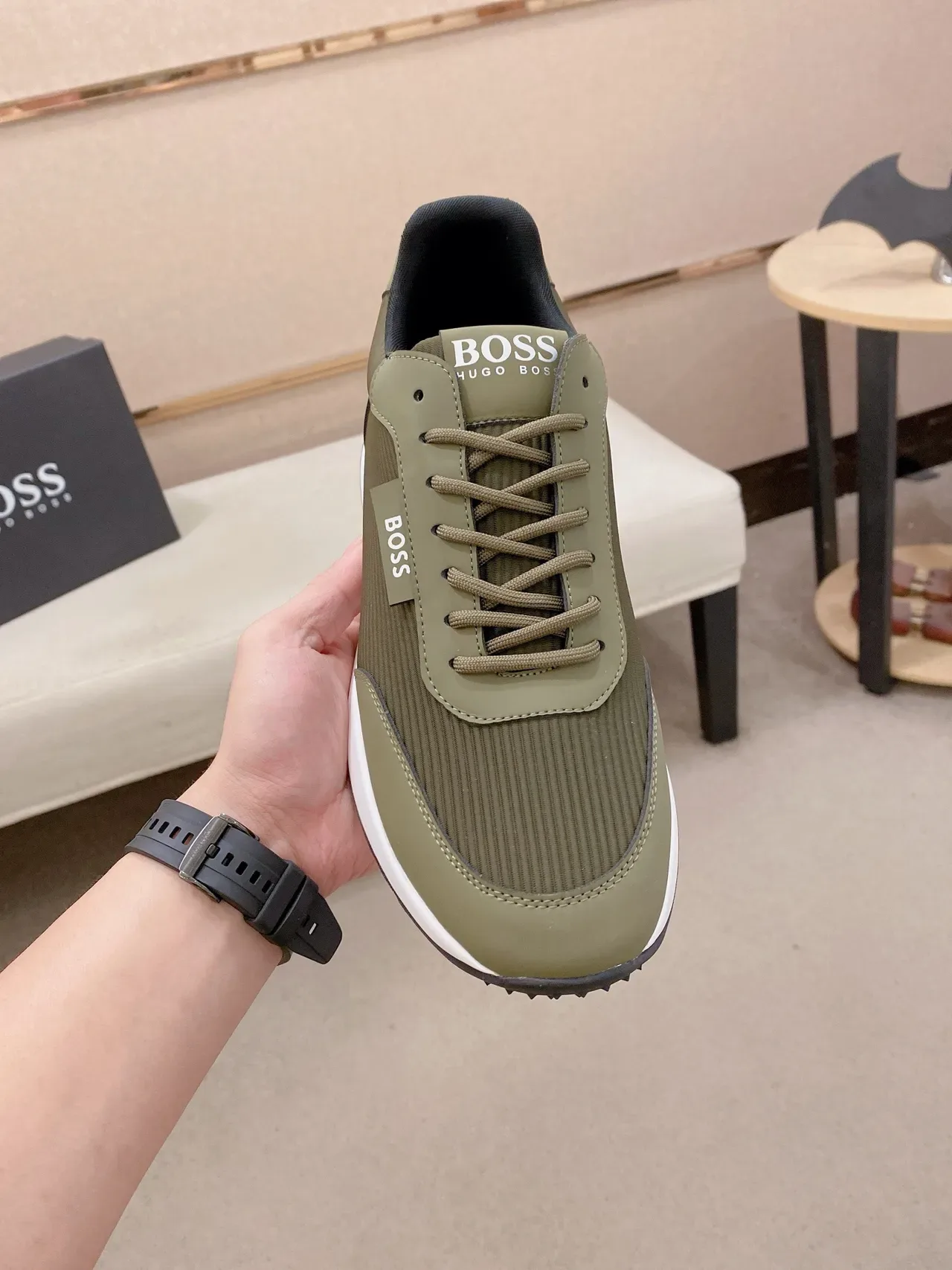 Hugo Boss Sneakers Lifestyle Textil Vert Olive Ribbé 2