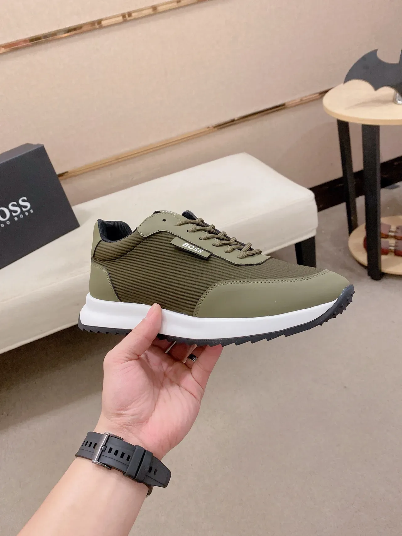 Hugo Boss Sneakers Lifestyle Textil Vert Olive Ribbé 4