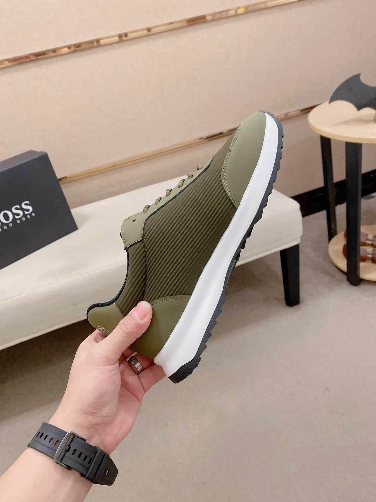 Hugo Boss Sneakers Lifestyle Textil Vert Olive Ribbé 5