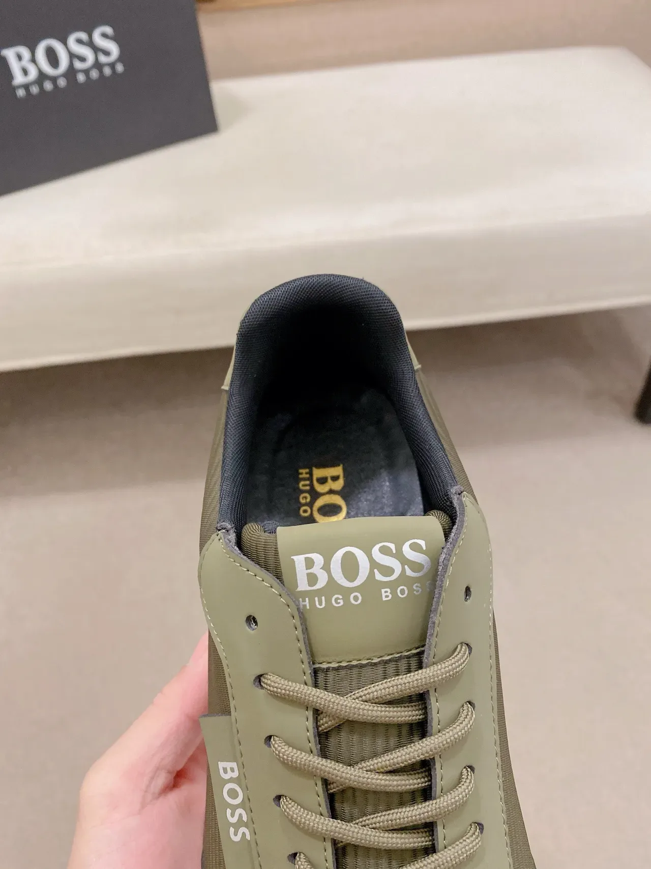 Hugo Boss Sneakers Lifestyle Textil Vert Olive Ribbé 6