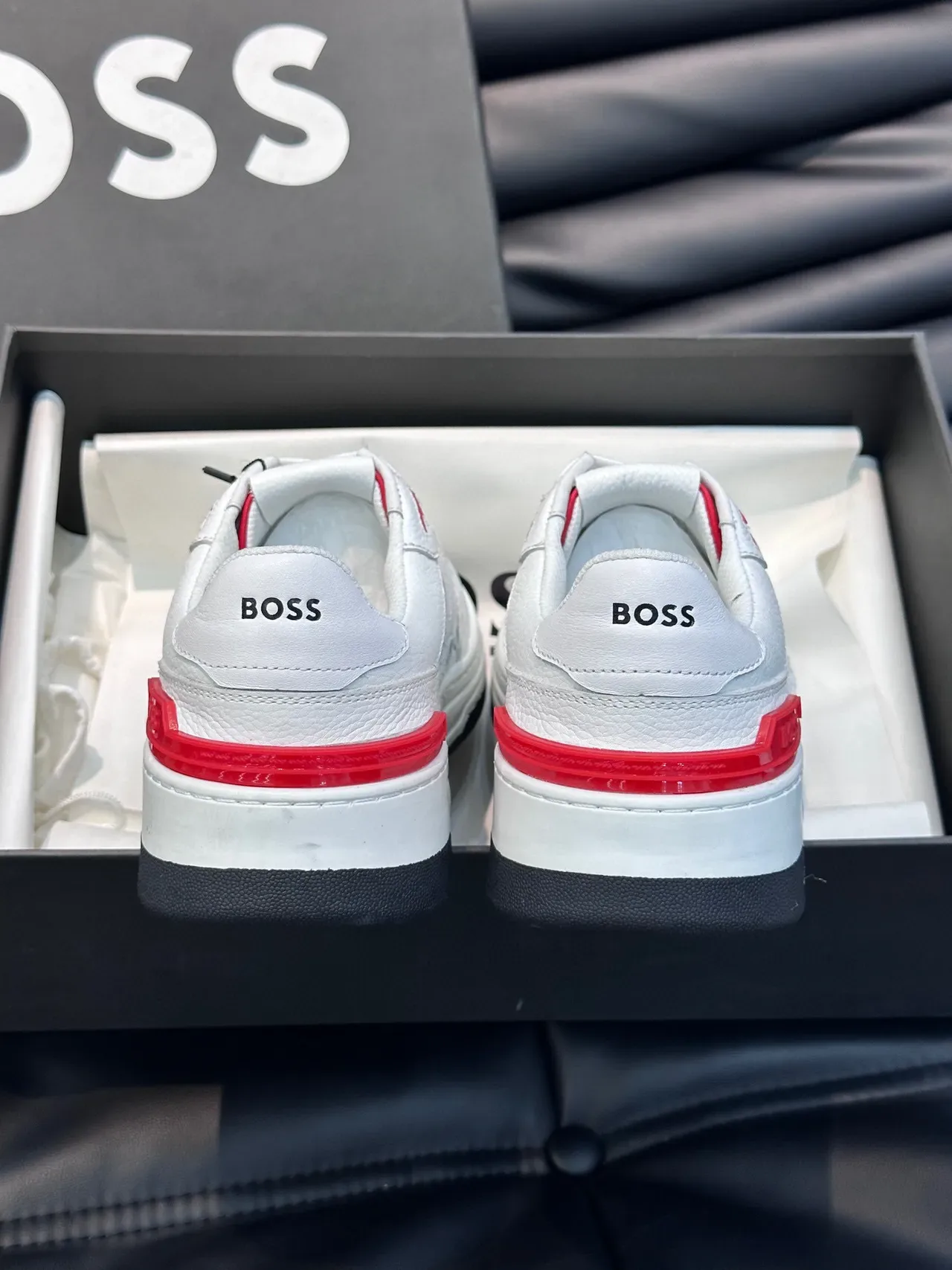 Hugo Boss White and Red Leather Lifestyle Sneakers 3