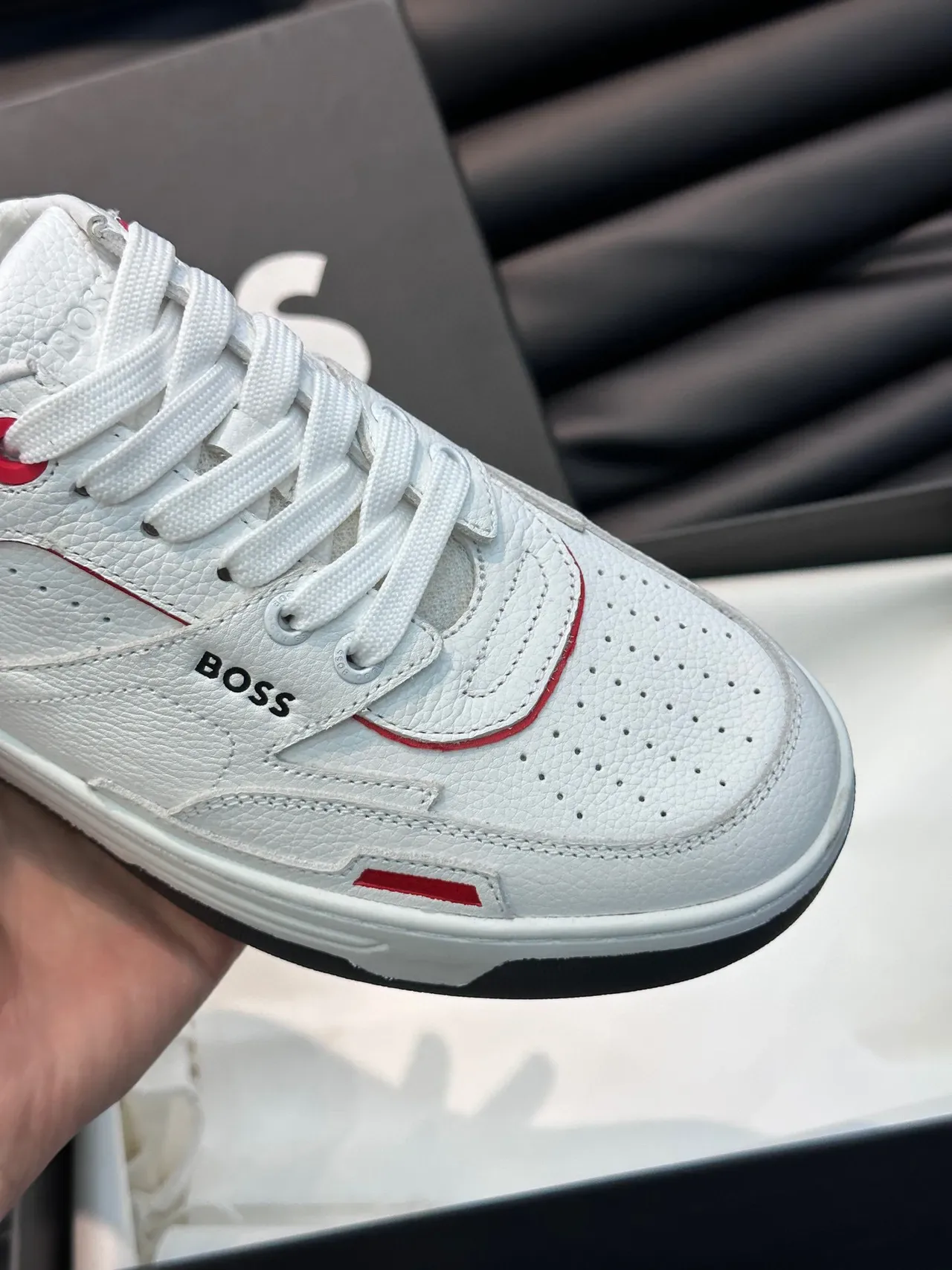 Hugo Boss White and Red Leather Lifestyle Sneakers 4