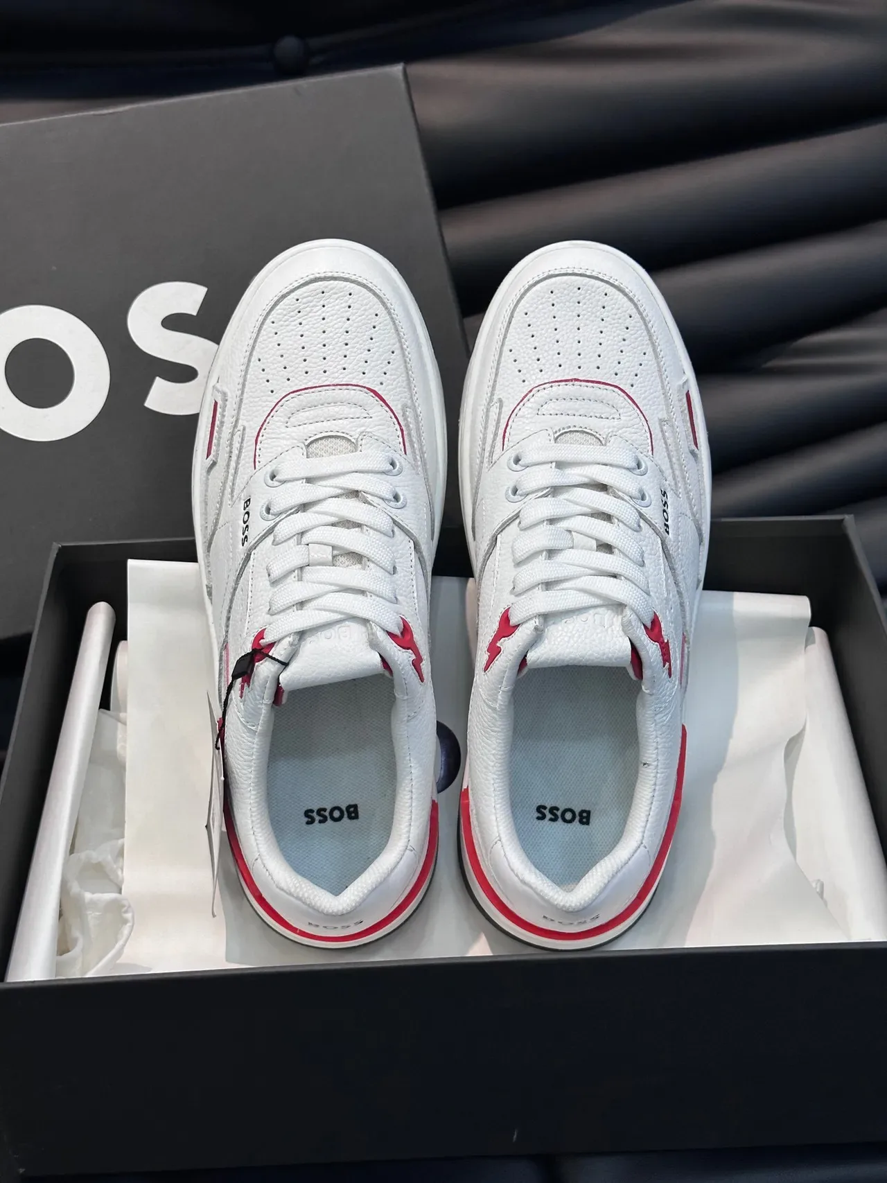 Hugo Boss White and Red Leather Lifestyle Sneakers 5