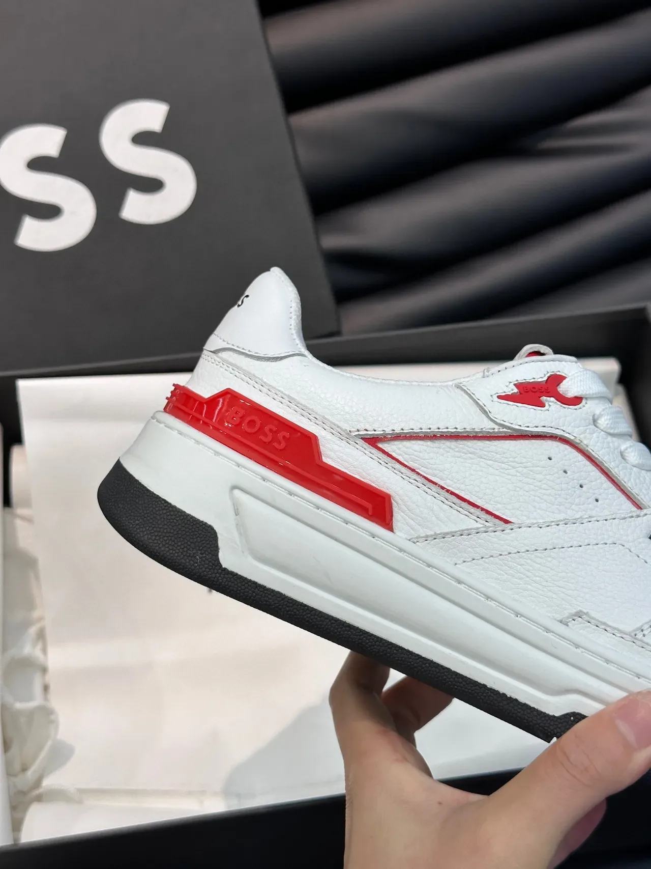 Hugo Boss White and Red Leather Lifestyle Sneakers 6