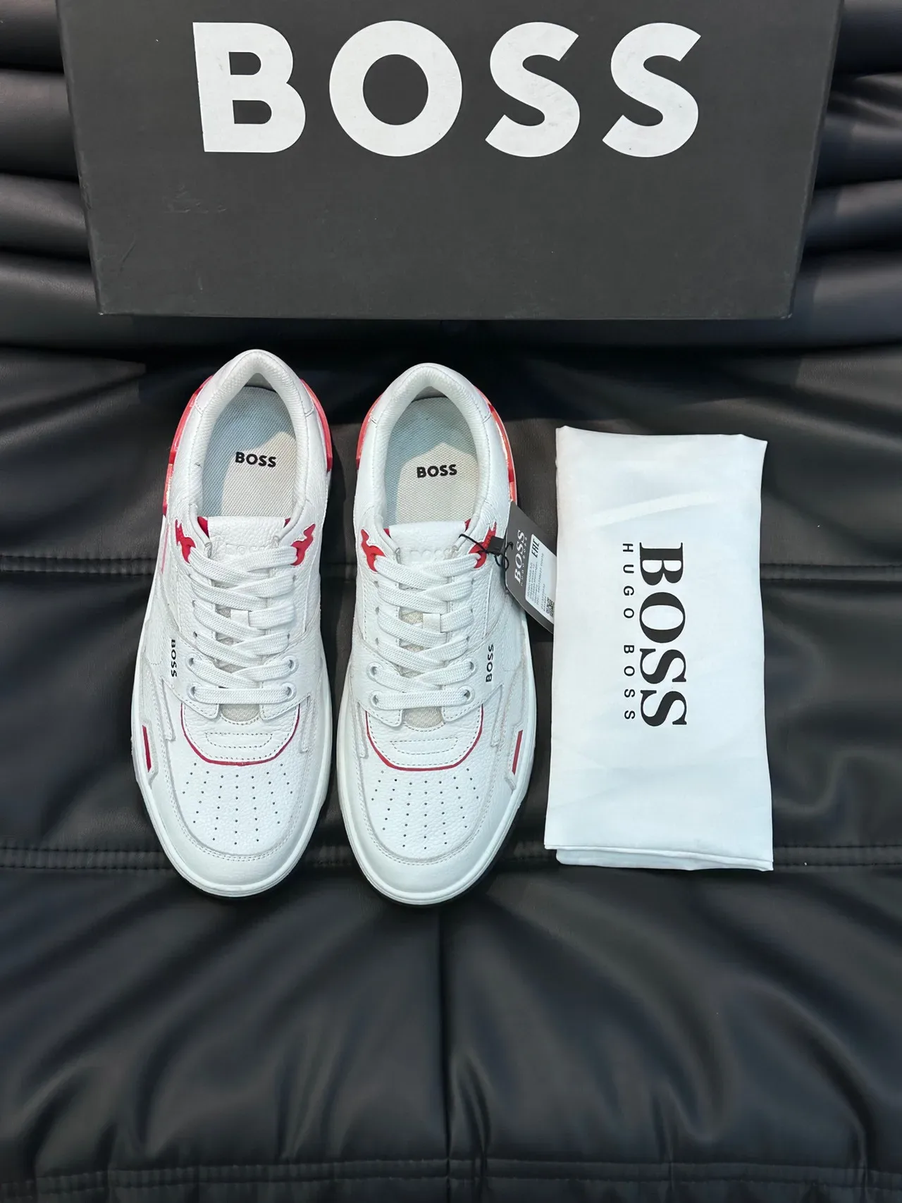 Hugo Boss White and Red Leather Lifestyle Sneakers 8