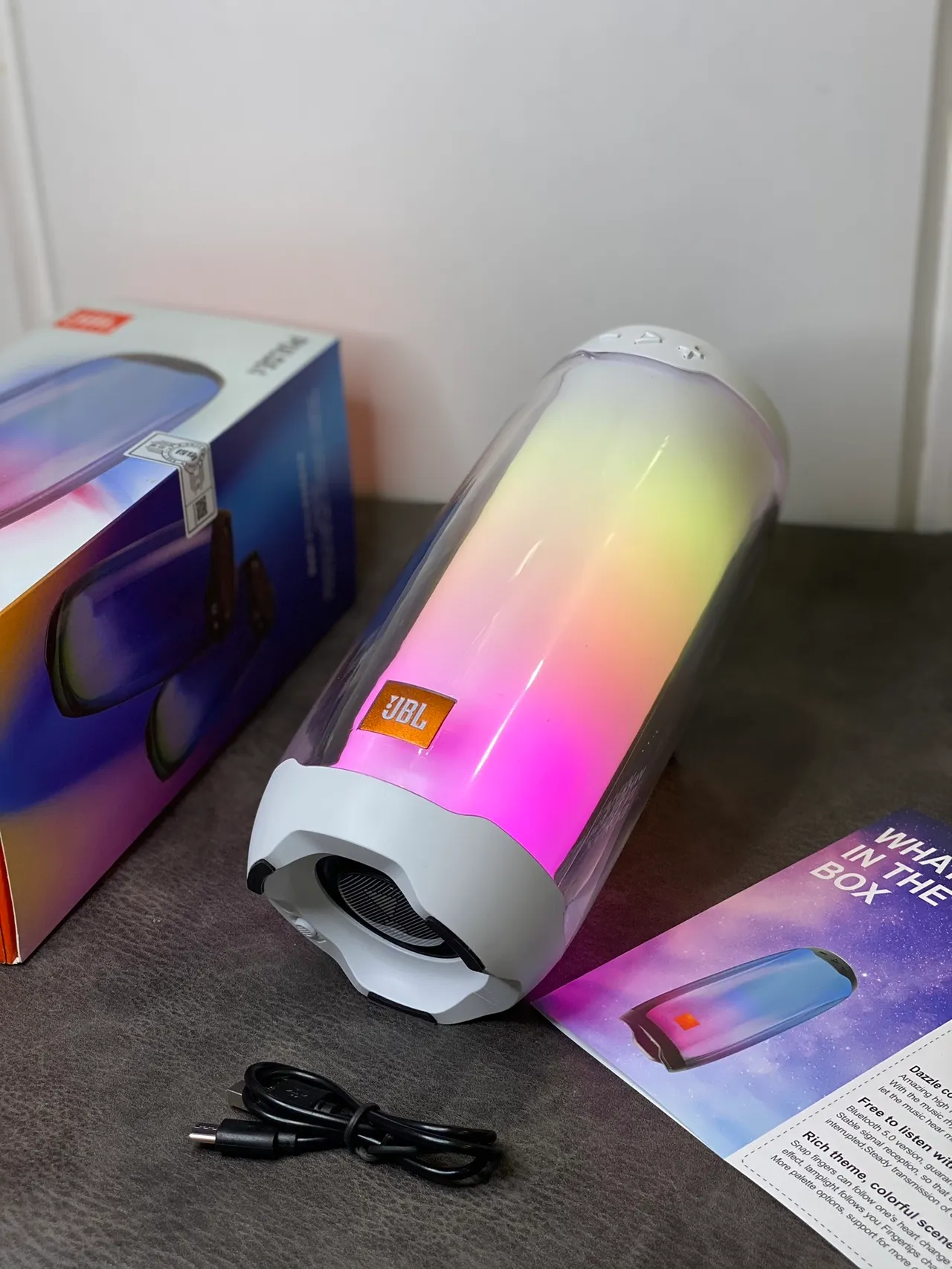 JBL White Transparent Cylindrical Portable Speaker 7