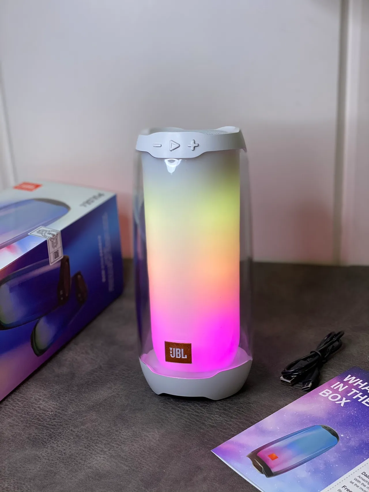 JBL White Transparent Cylindrical Portable Speaker 9
