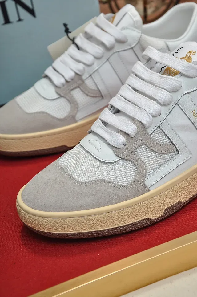 Lanvin White and Gray Mixed-Material Low-Top Lifestyle Sneakers 3