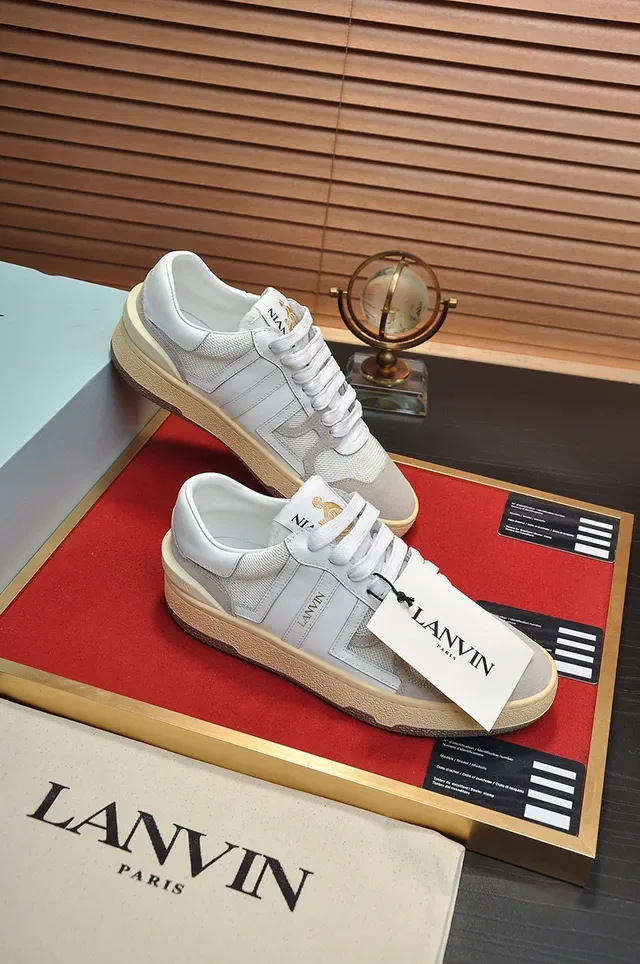 Lanvin White and Gray Mixed-Material Low-Top Lifestyle Sneakers 5