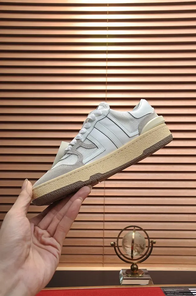 Lanvin White and Gray Mixed-Material Low-Top Lifestyle Sneakers 6