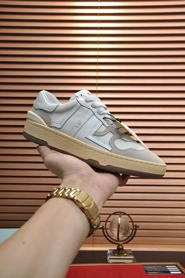Lanvin White and Gray Mixed-Material Low-Top Lifestyle Sneakers 7