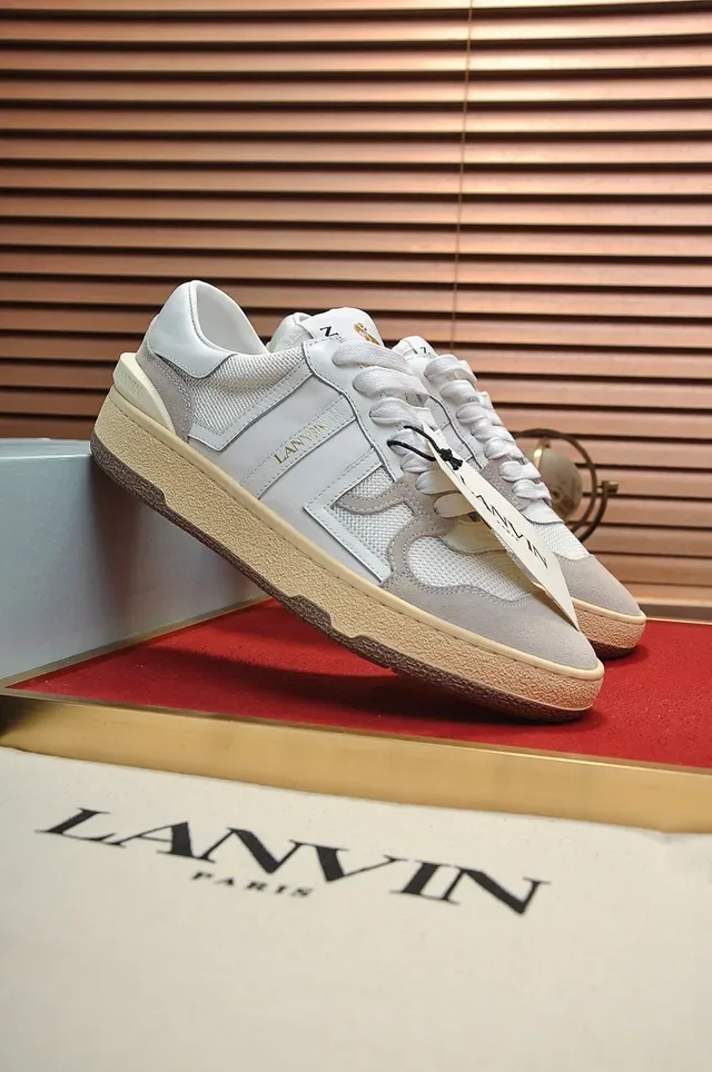 Lanvin White and Gray Mixed-Material Low-Top Lifestyle Sneakers 8