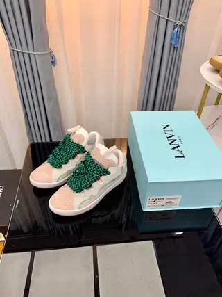 Lanvin أبيض أخضر بدون أربطة حزام zigzag أحذية lifestyle 4