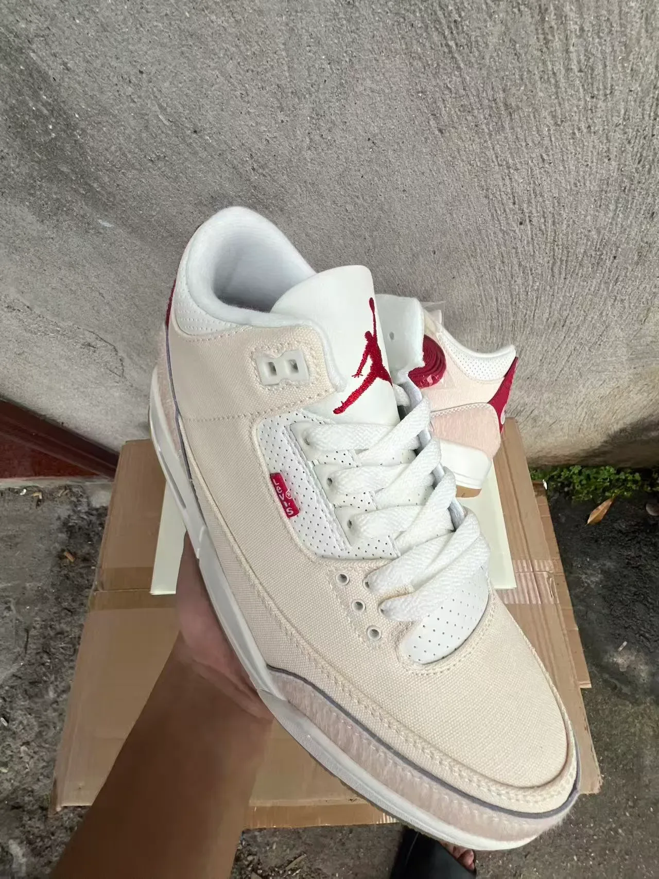 Levi's Beige Red High-Top Textile-Suede Hybrid Upper Sneakers 2