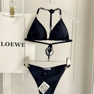 Loewe Anagram Black Gold Halter Neck Tie-Back Swimwear