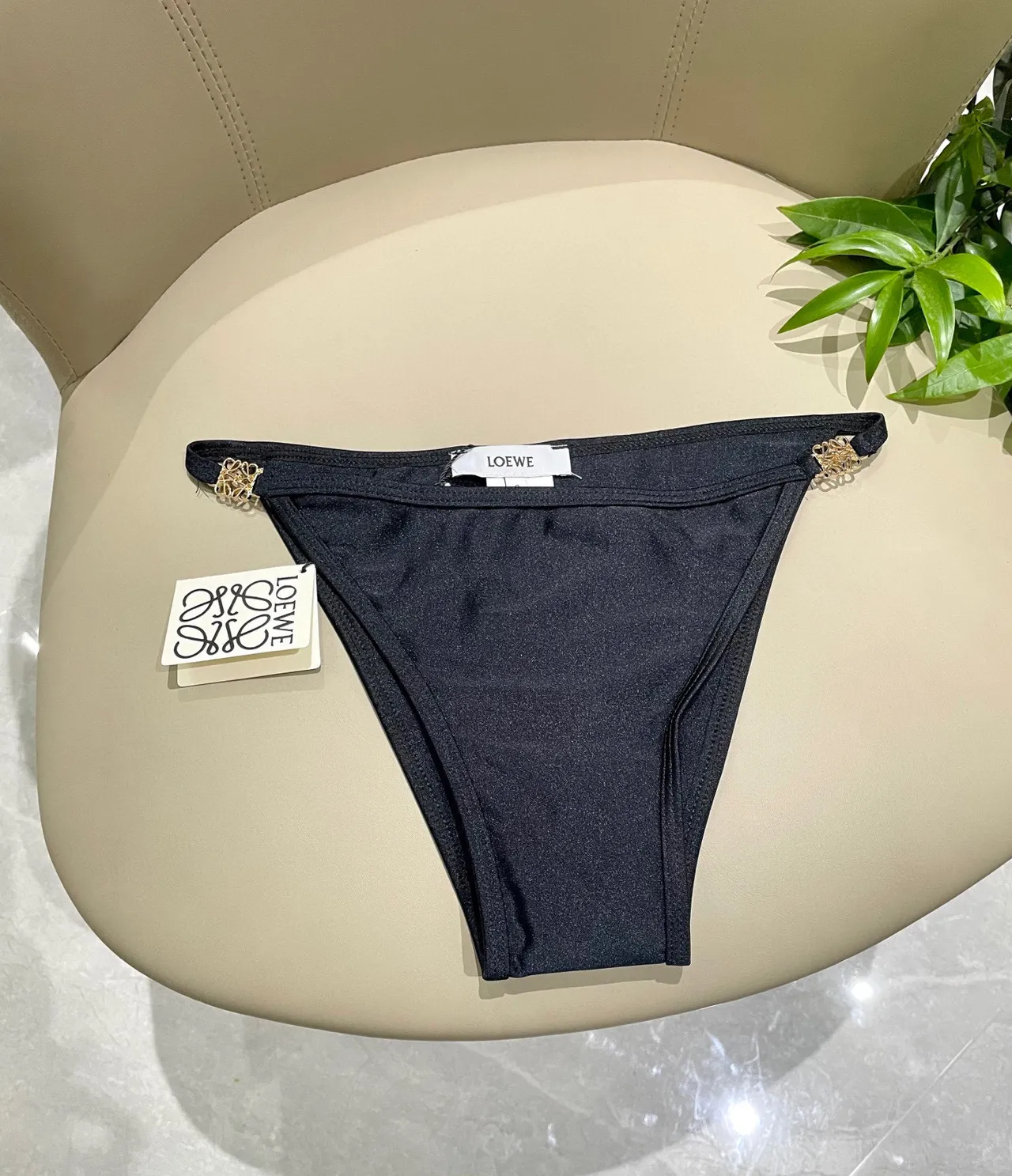 Loewe Anagram Black Gold Halter Neck Tie-Back Swimwear 2