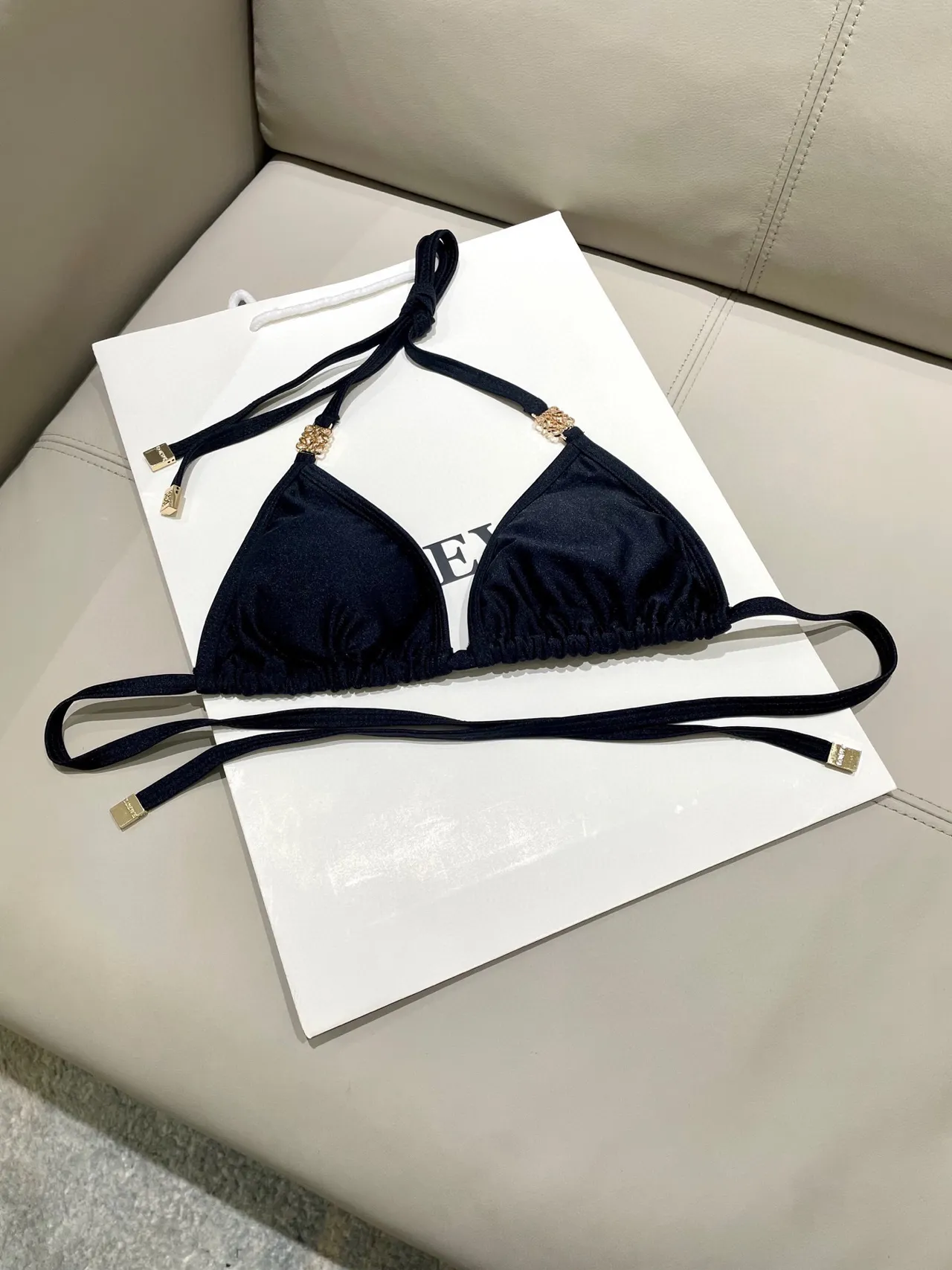 Loewe Anagram Black Gold Halter Neck Tie-Back Swimwear 6