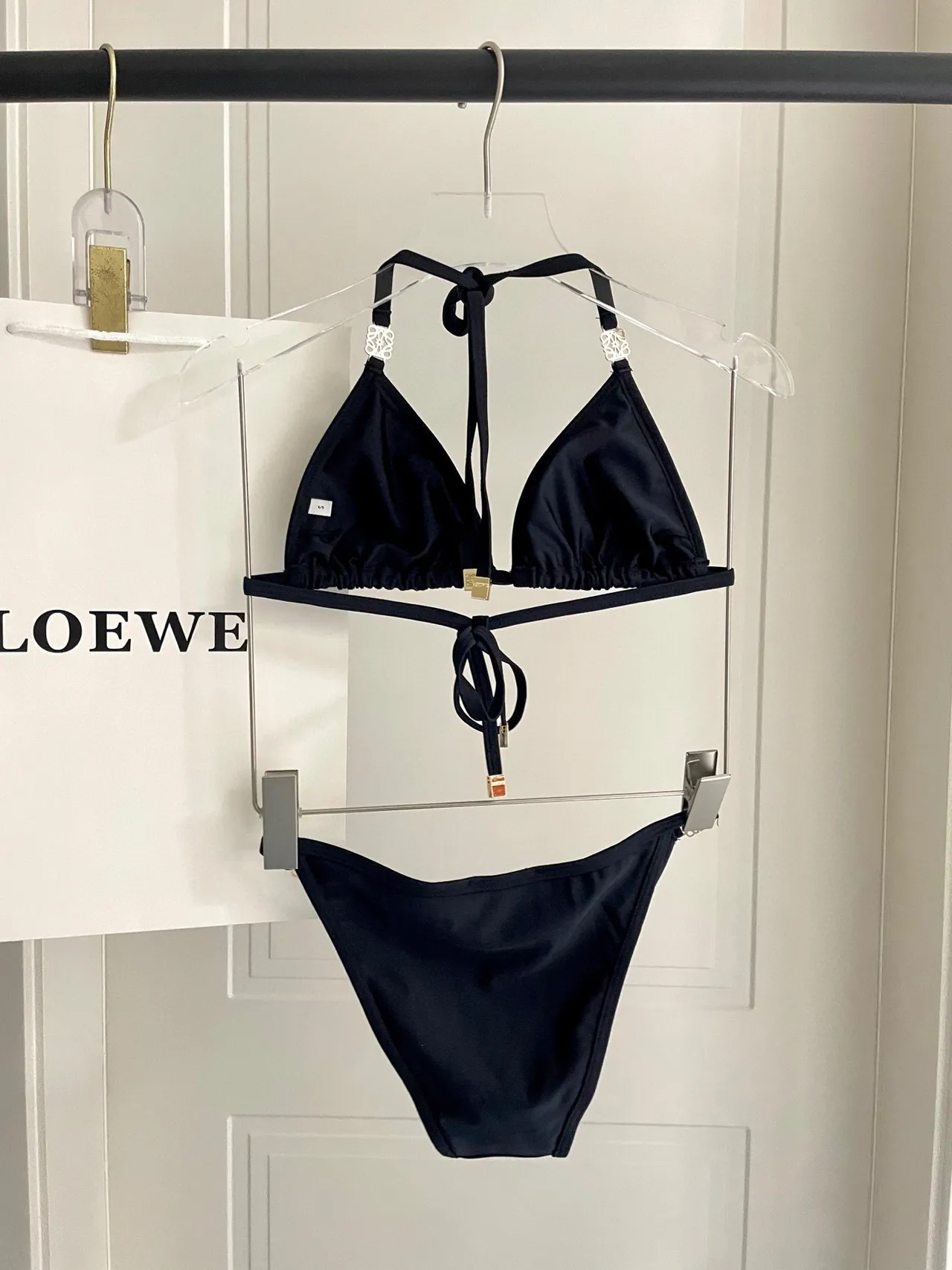 Loewe Anagram Black Gold Halter Neck Tie-Back Swimwear 8
