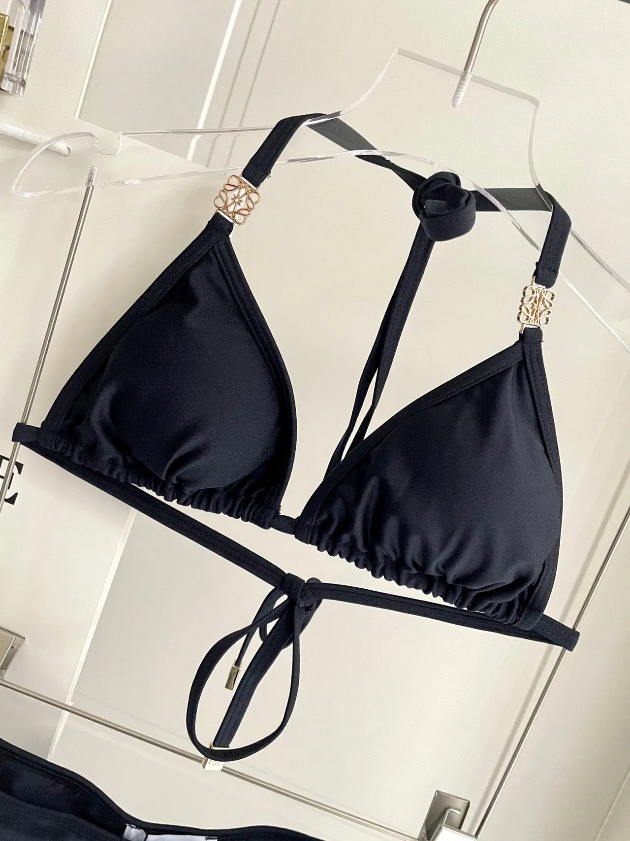 Loewe Anagram Black Gold Halter Neck Tie-Back Swimwear 9
