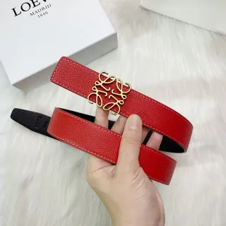 Loewe Anagram Red Black Textured Pebbled Gold-Tone Buckle Leather Belt