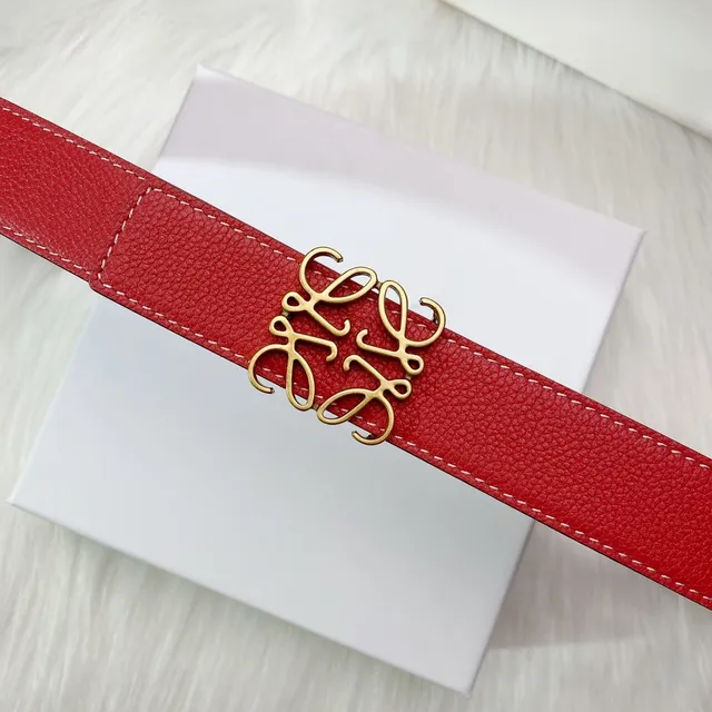 Loewe Anagram Red Black Textured Pebbled Gold-Tone Buckle Leather Belt 6