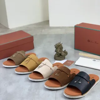 Loewe Black Beige Open-Toe Slide Leather Upper Slippers