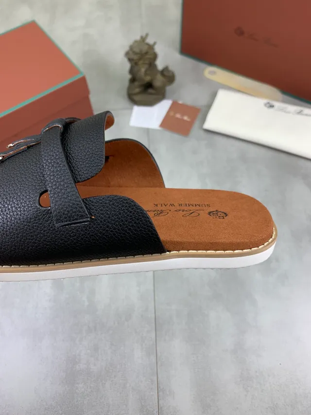Loewe أسود بيج مفتوح الأصابع شريحة جلد علوي شبشب 4