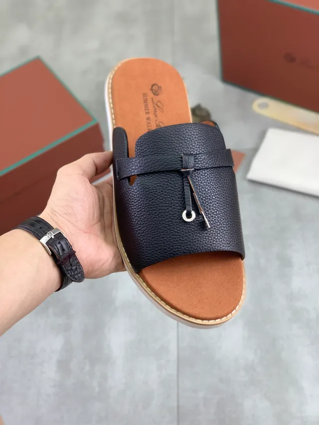 Loewe أسود بيج مفتوح الأصابع شريحة جلد علوي شبشب 14