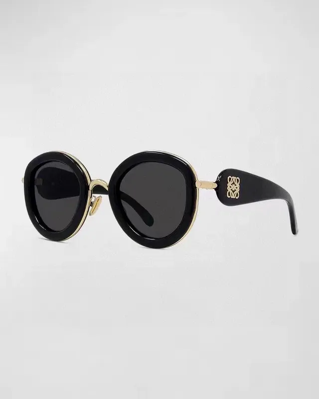 Loewe Lunettes de Soleil Ronde Double Bords Noir et Or 2