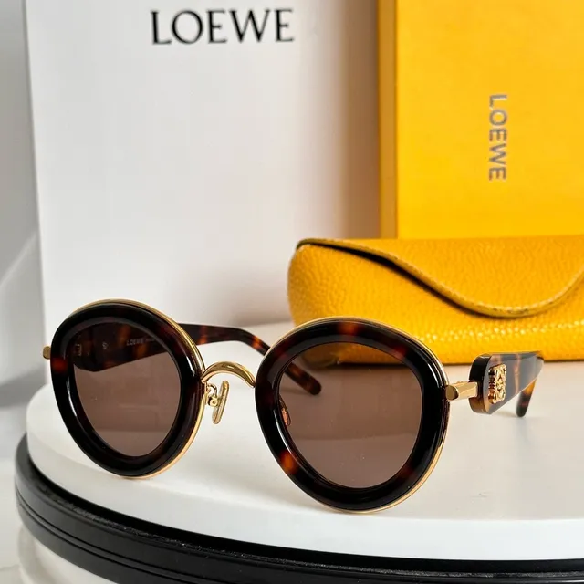 Loewe Lunettes de Soleil Ronde Double Bords Noir et Or 8