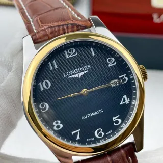 Longines Blue Brown Gold-Tone Case Guilloché Dial Mechanical Watch