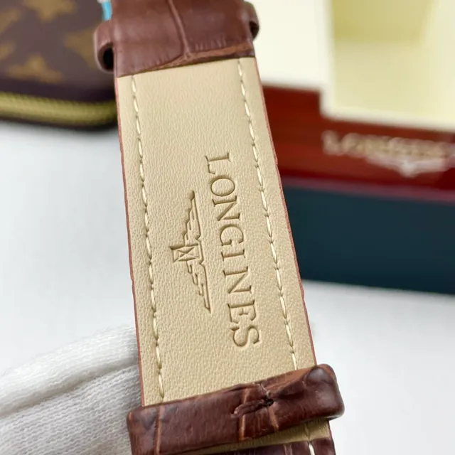 Longines Blue Brown Gold-Tone Case Guilloché Dial Mechanical Watch 2