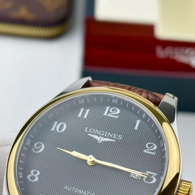Longines Blue Brown Gold-Tone Case Guilloché Dial Mechanical Watch 7