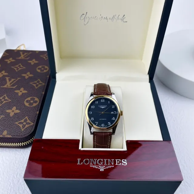 Longines Blue Brown Gold-Tone Case Guilloché Dial Mechanical Watch 8