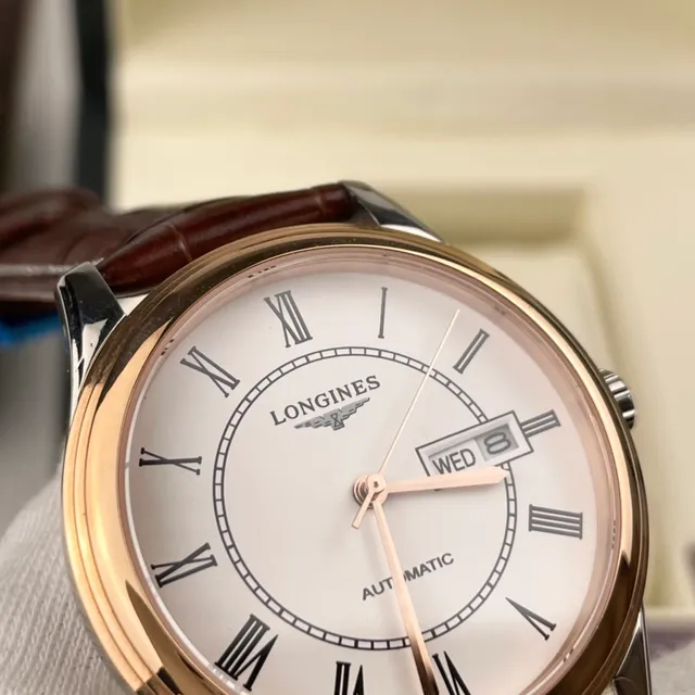 Longines Brown Gold Round Case Roman Numeral Hour Markers Mechanical Watch 6
