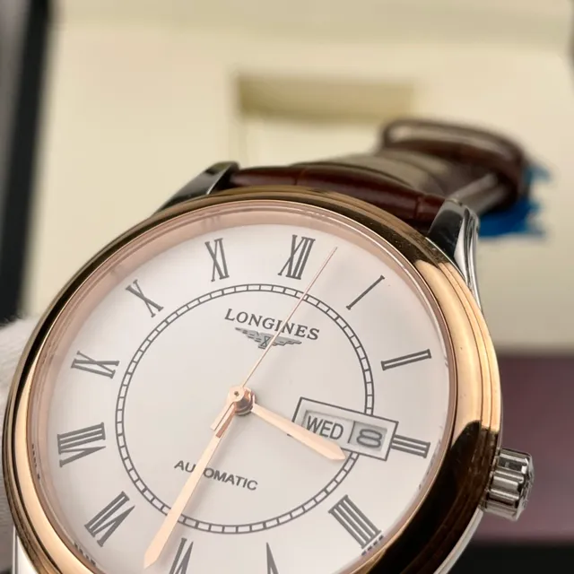 Longines Brown Gold Round Case Roman Numeral Hour Markers Mechanical Watch 7