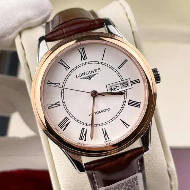 Longines Brown Gold Round Case Roman Numeral Hour Markers Mechanical Watch 8