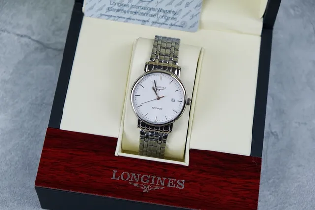 Longines Silver White Minimalist Dial Baton Hour Markers Mechanical Watch 4