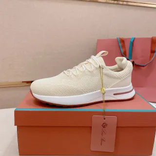 Loro Piana Beige Red Knit Upper Sculpted White Midsole Lifestyle Sneakers