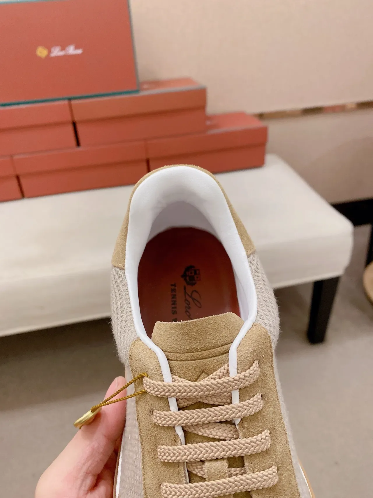 Loro Piana Bege Camurça-Mesh Tênis Lifestyle 3